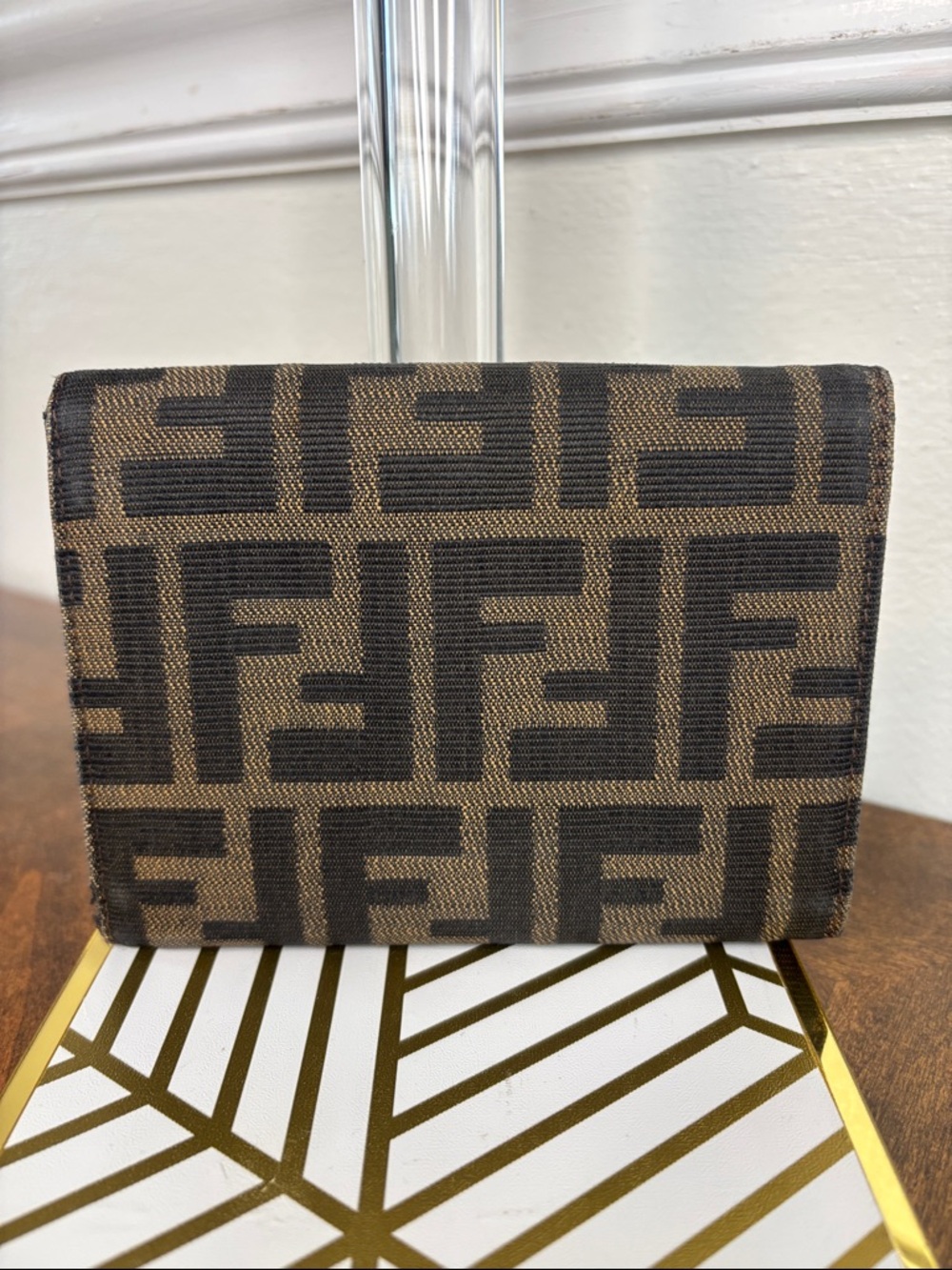 Fendi Brown Zucca Canvas Compact Bifold Wallet with Silver FF Buckle W/COA - Picture 6 of 16